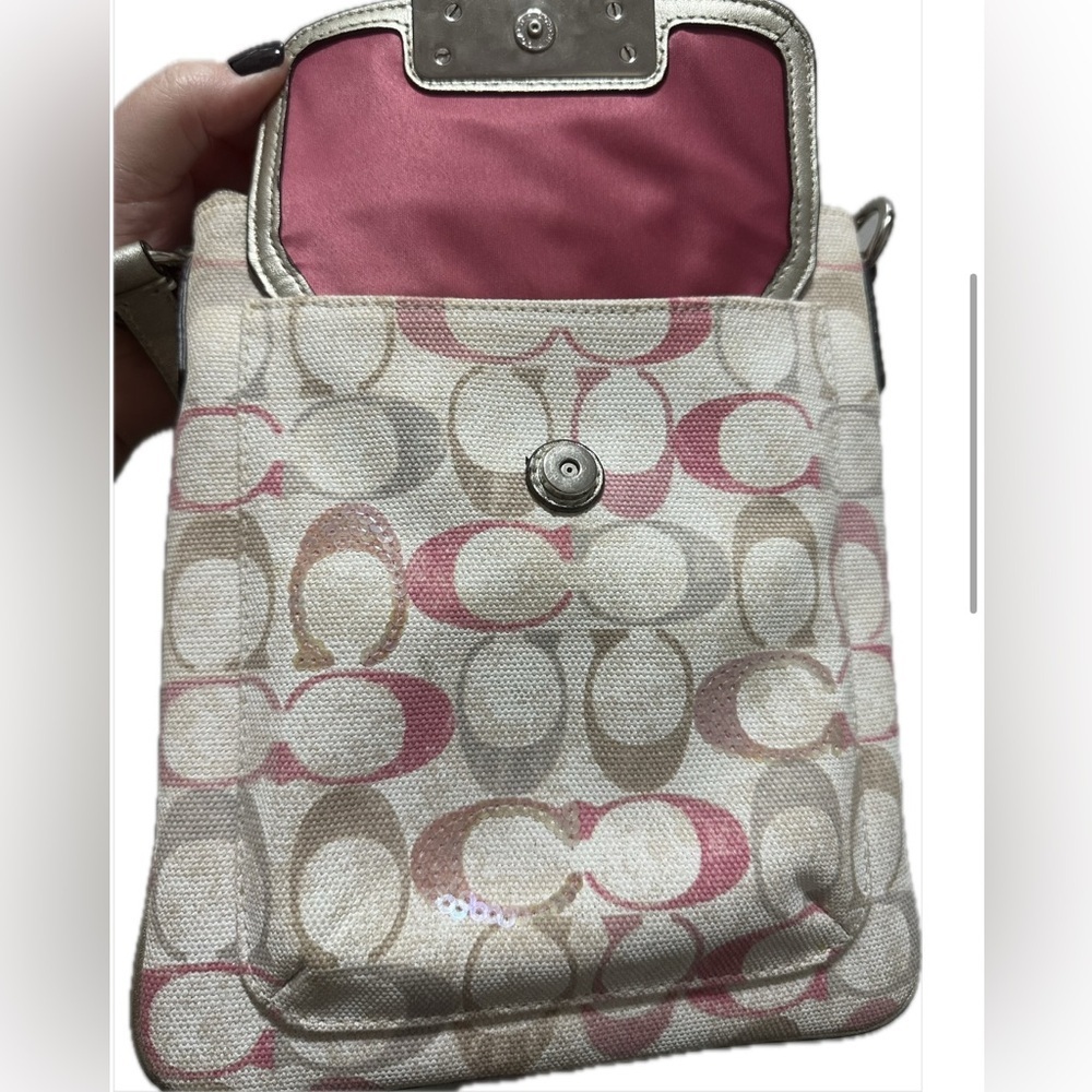 Coach Beige and Pink Sequin Crossbody Bag - Picture 6 of 7